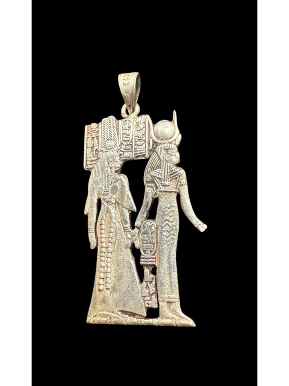Vintage Egyptian Isis and Queen Nefertari Sterling Silver 925 Pendant